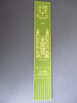 Leather BOOKMARK ETON COLLEGE School Lupton's Tower Olive Green Unused