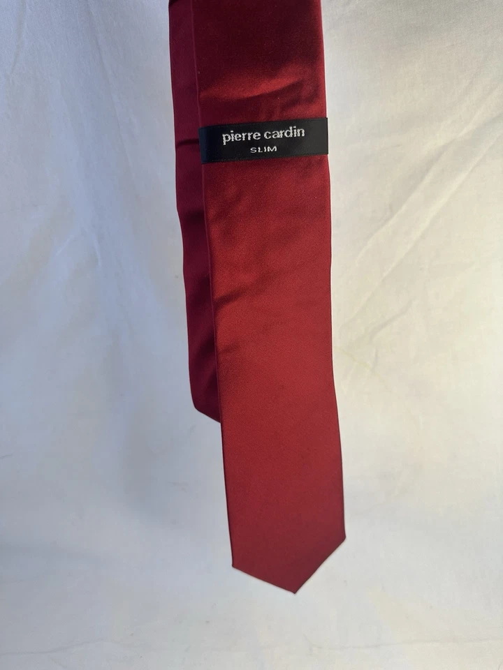 Pierre Cardin 100% Silk Slim Tie Red Burgundy Narrow Skinny Necktie 2.5"x58" - Image 4 of 4
