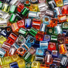 Miyuki 4mm Cube Seed Beads Transparent Silver Lined Rainbow Mix 10 Grams