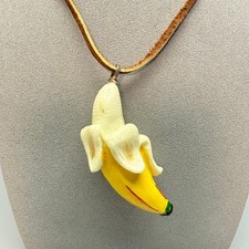 Peeled Banana Plastic Pendant Leather Cord Ne...