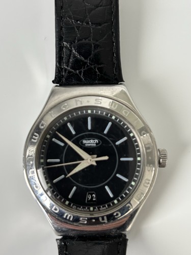 Men’s Swatch Irony 1990´s Vintage Automatic Watch. Black dial, leather strap - Picture 2 of 9