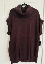 DEX Womans Plus Size 2X Black Purple Cap Sleeves Pullover Cowl Neck Sweater NWT
