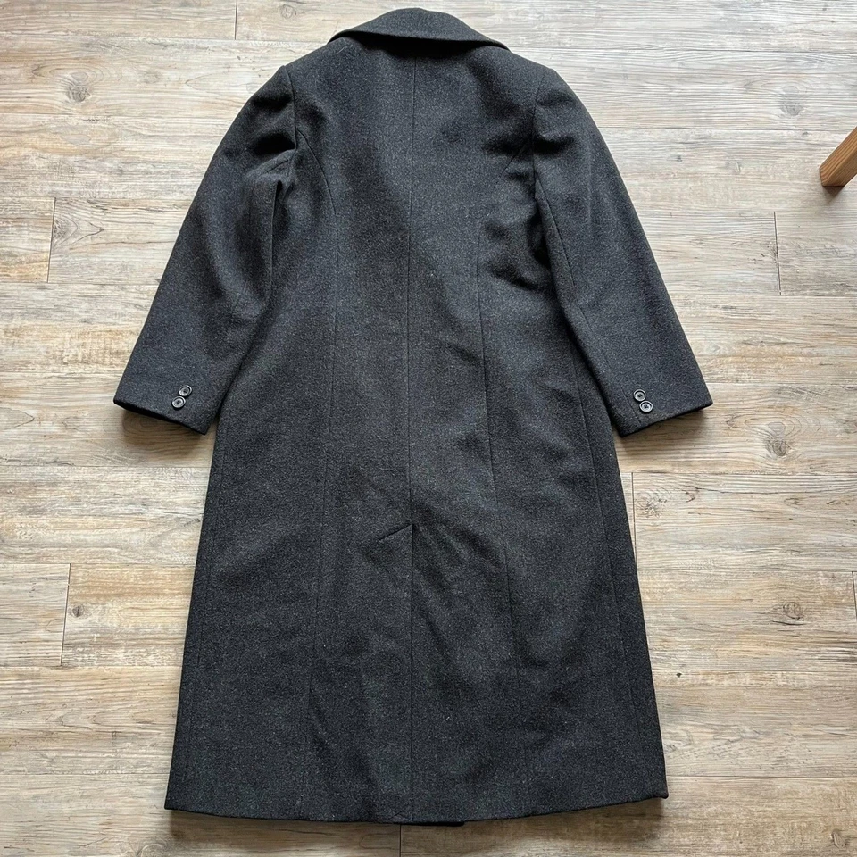 Gabardina Adolfo Studio para mujer XL 16 lana gris oscuro negra vintage años 90 larga Foto 3 de 4