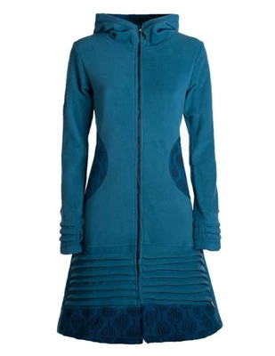 Vishes Damen Kapuzenjacke lang Fleece Hippiemantel Übergangsjacke Patchwork - Bild 1 von 2