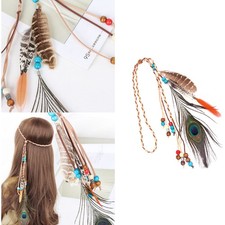 Women Boho Peacock Feathered Headbands Headpieces Festival Costumes Hairclips