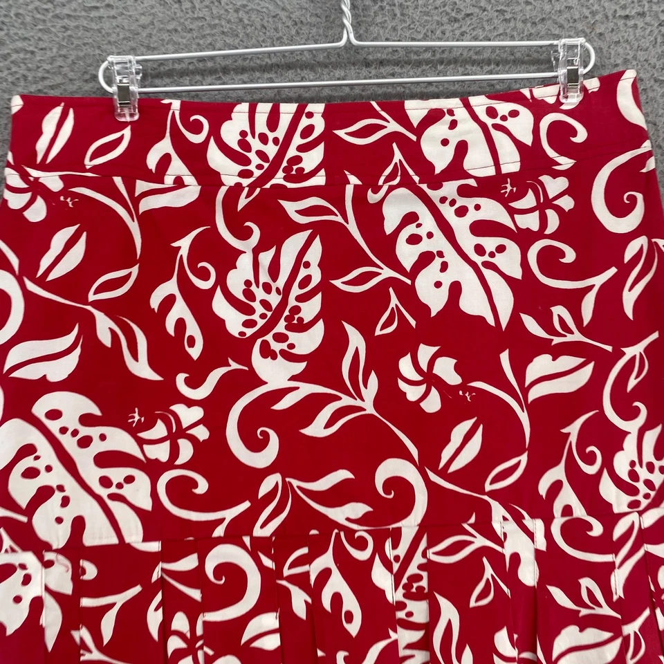 Falda Ivy Jane 12 Rojo Blanco Hoja Floral Plisado Dobladillo Línea A Todos los Días Informal Boho Foto 2 de 4