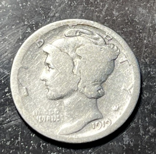 1919 d mercury dime Very Old But Nice .900 Silver Fine