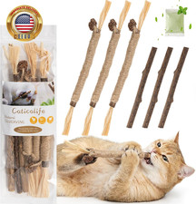 6Pcs Silvervine Sticks for Cats with Catnip Bag, Cat Chew Toys for Teeth Cleanin