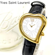 Yves Saint Laurent Heart Quartz Watch Gold Case Battery Used Belt