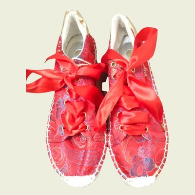 Replay Floral Red Orient Box Chinese Espadrilles Trainers UK 7 EU 40