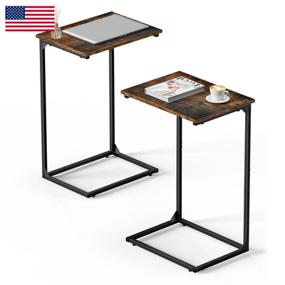 Camoat C Shaped End Tables Set Of 2 Couch Tables That Slide Under Sofa High