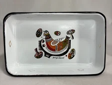 Hard to Find - GEORGE BRIARD white enamel Rectangular Baking Pan- CHICKEN Design