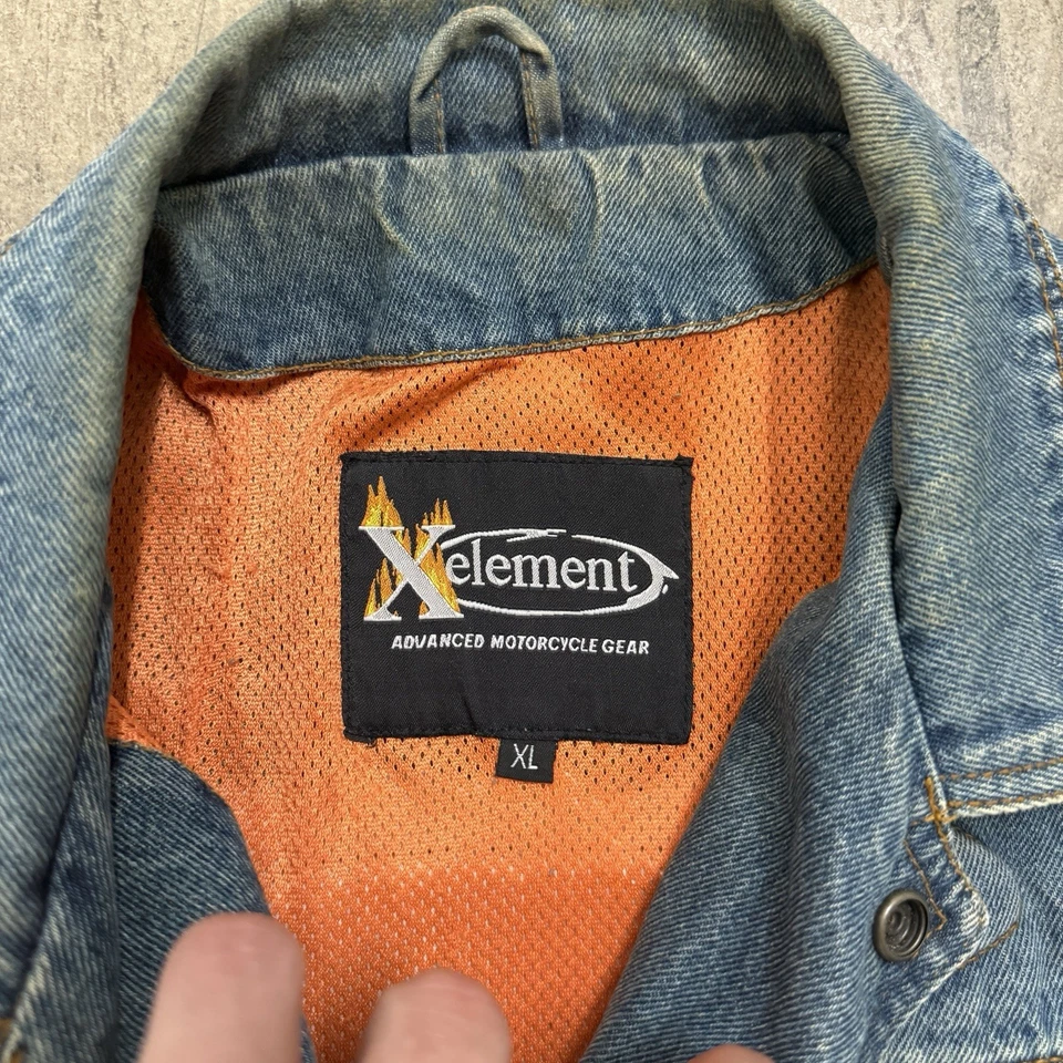 Xelement Biker Denim Vest Mens XL Motorcycle Mesh Lined Jeans Moto Padded Y2K - Image 4 of 4