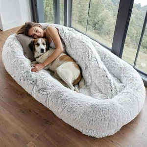 Human Dog Bed Extra-Large 72x46x9 Plush Foam with Storage Pocket Gray