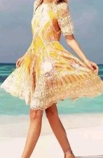 Zimmermann Confetti Scallop Dress Size 1 Yellow Embroidered Summer Party Floral 