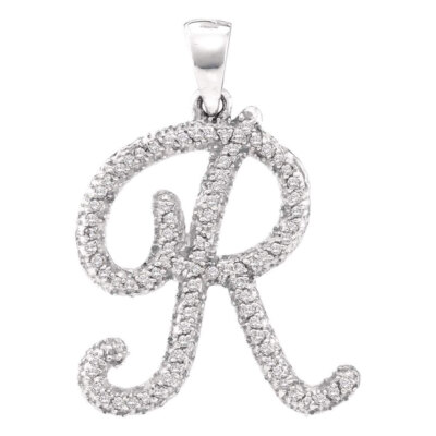 L U DIAMANTEN 10K Weißgold Diamant Kursiv Buchstabe R Anhänger 1/5 Karat