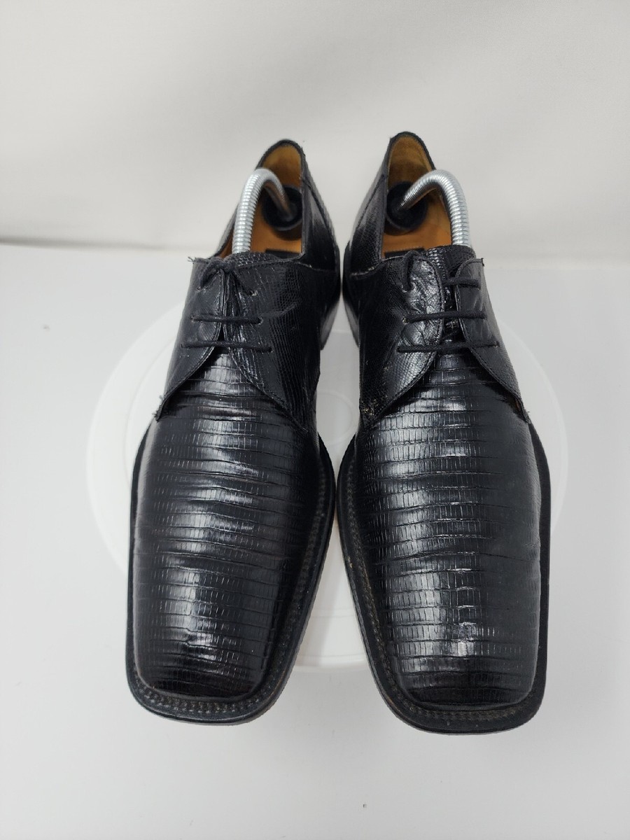 Mezlan Platinum Calvello Black Genuine Lizard Oxford Shoes 
