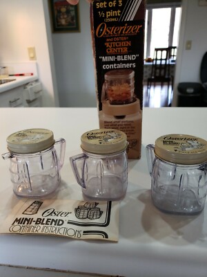 Vintage Set Of 3 Osterizer Mini Blend 1/2 Pt Containers In Box NEW OLD STOCK