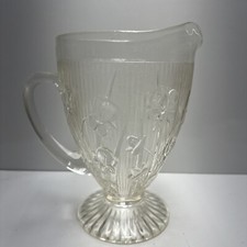 Vintage Jeannette Glass Iris & Herringbone Clear Depression Glass Pitcher 9"