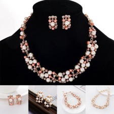 Jewelry Set For Women Necklace Wedding Imitation Pearl Bridal Crystal Earrings