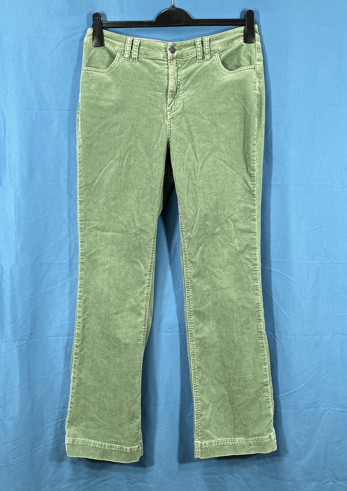 CHICO'S Green STRETCH CORDUROY 5-Pocket MID-RISE Boot-Cut PANTS Sz 1 (US-8)