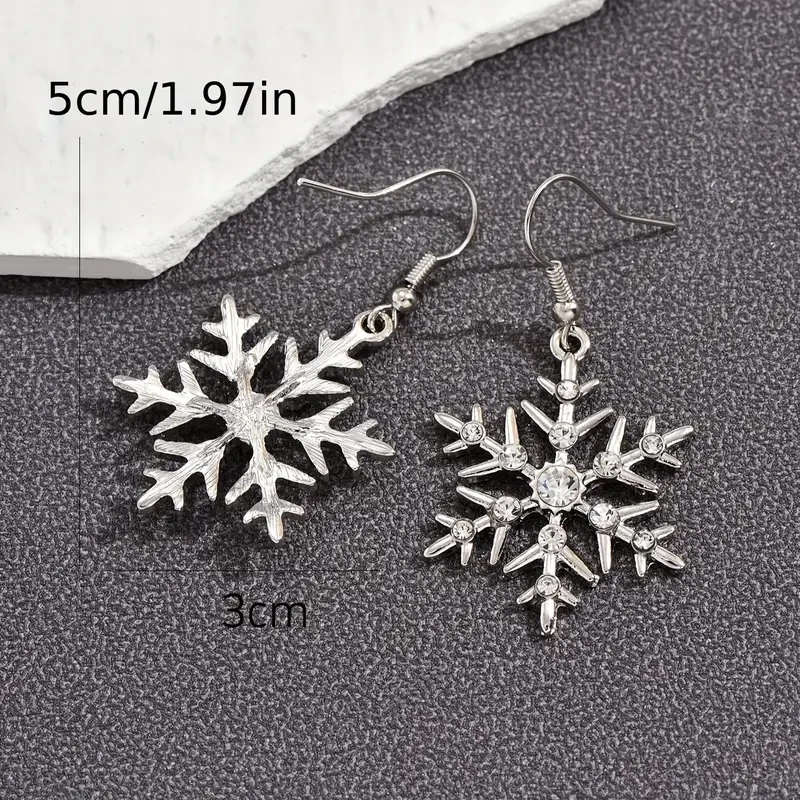 Silvery Snowflake Shiny Rhinestone Dangle Earrings Fashion Jewelry Trendy Women - Image 4 of 4