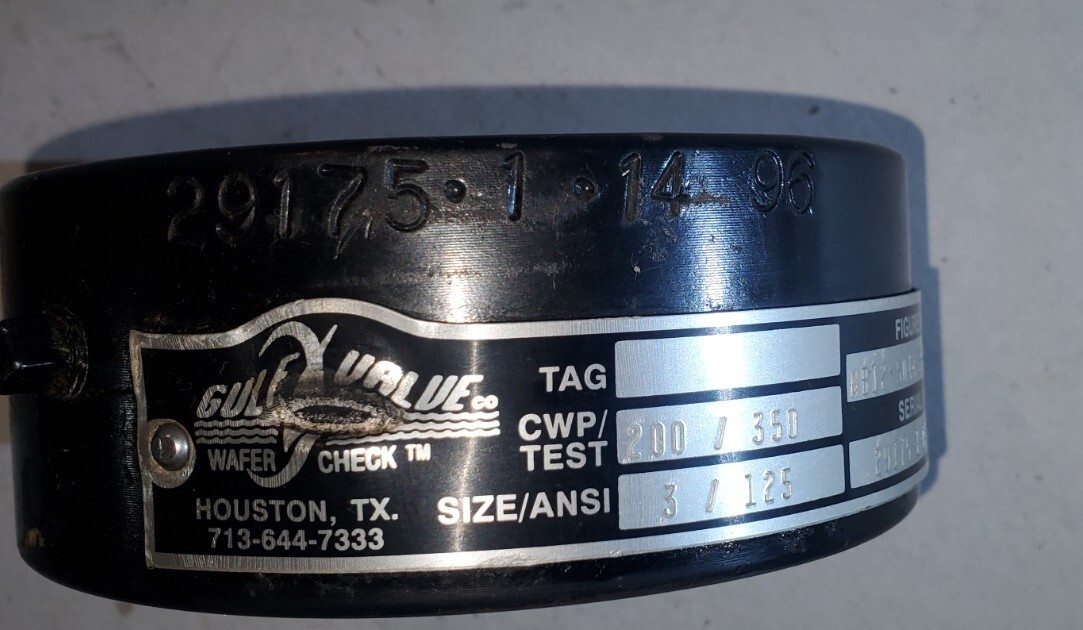 Gulf Valve 3" Wafer Style Check Valve Fig. MB125044SF265 eBay