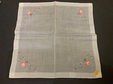 Vintage Pink Flower Floral Embroidered Women Cotton Handkerchief