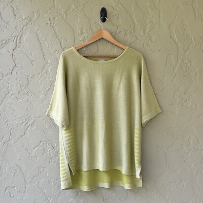 Chico's Women's 2 Lime Green Large Shimmer Side Ribbed Pullover Sweater Top NWOT