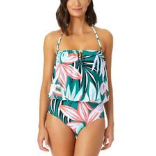 Anne Cole L22808 Womens Zesty Tropical Blouson One Piece Swimsuit Size 8