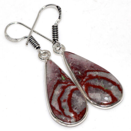 Wave Dolomite 925 Silver Plated Gemstone Handmade Earrings 2" Unique Jewelry GW - Picture 1 of 3