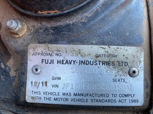 SUBARU LIBERTY RIGHT REAR DOOR 5TH GEN, SEDAN, VIN JF1BM, 07/09-11/14 09 10 11 1 - Picture 3 of 4