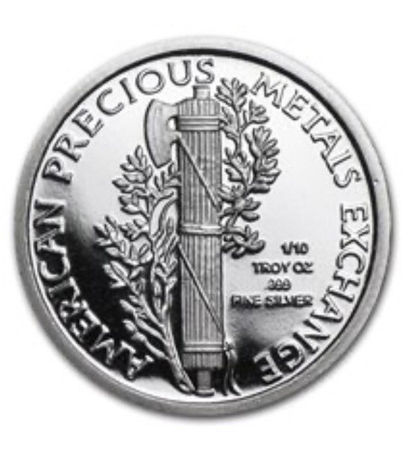 1/10 oz Silver Round - APMEX (Mercury Dime) - Picture 2 of 2