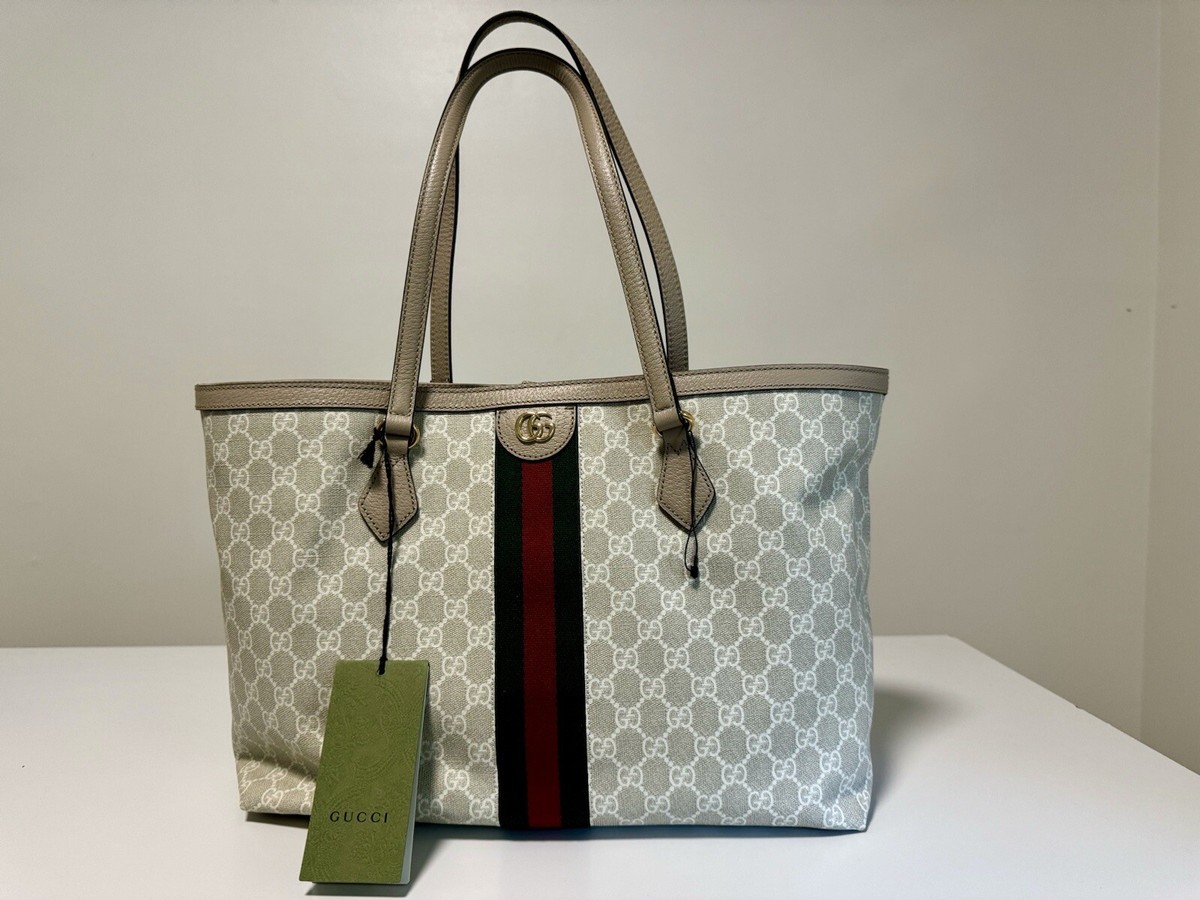 Gucci Ophidia Magnetic/Snap Closure GG Web Tote Medium Beige/Ebony
