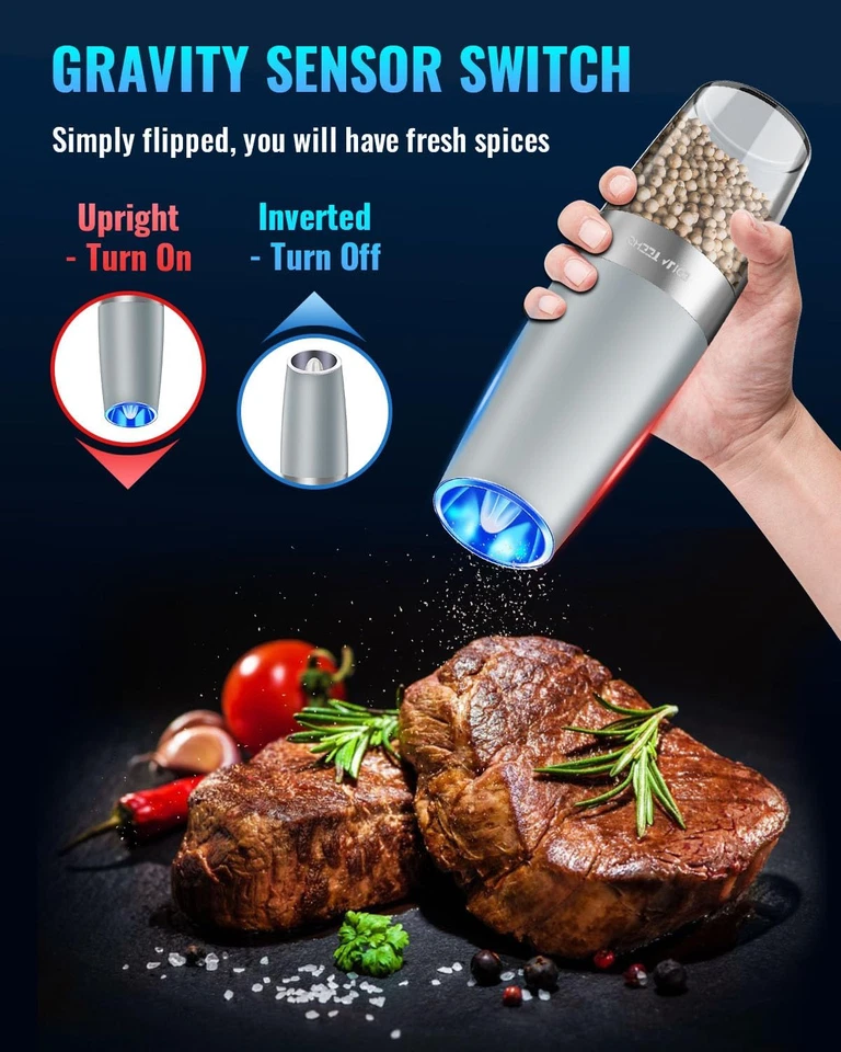 Gravity Electric Salt and Pepper Grinder Set with LED Light, 2 Pack - Image 4 of 4