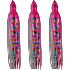 5.5" to 8.5" Octopus Hoochie Squid Skirt - Pink and Silver Hologram - 3 Pack