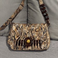 1980s Sharif Snakeskin Leather Shoulder Bag Taupe Brown Black Vintage