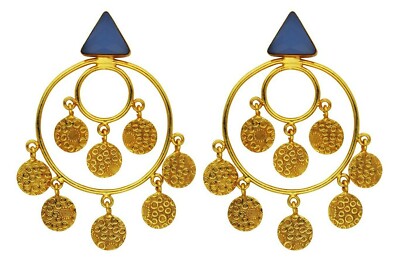 Neu 18K vergoldete Creolen mit facettierten blauen Chalzedon Details