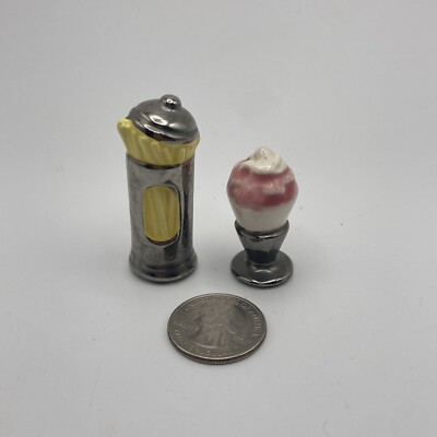 Vintage Arcadia Ceramics Miniature Salt & Pepper Set Ice Cream Soda & Straws