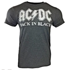 AC DC Mens Tee T Shirt -BACK IN BLACK -Tour Rock Band Music Vintage Gray -NEW