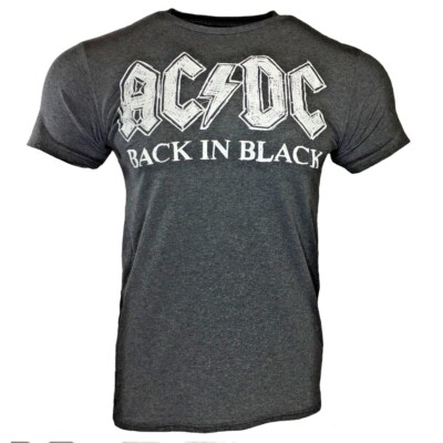AC DC Mens Tee T Shirt -BACK IN BLACK -Tour Rock Band Music Vintage Gray -NEW