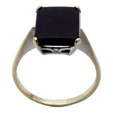STERLING  12 X 10MM BLACK AGATE SIZE:8.5 RING 3GR 3254