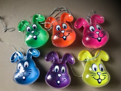 6 Vintage Fillable Easter Bunny Head Candy Holder Ornaments