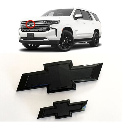 #ad 2PC Custom Front Rear Gloss Black Bowtie Emblems Fit 2021 2025 Suburban Tahoe $88.80