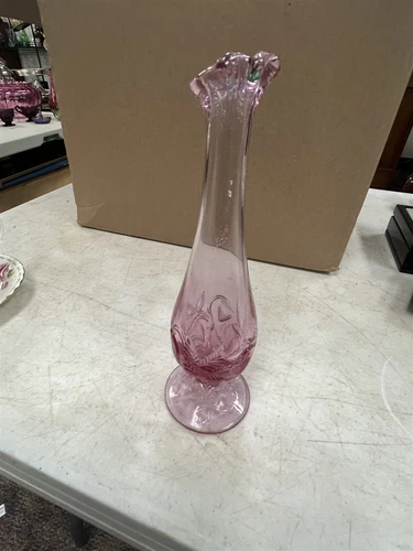 Fenton Pink Inverted Strawberry Bud Vase 9” Tall