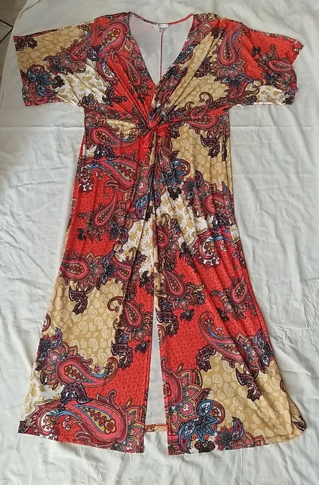 Venus Maxi Dress Women's Floral Multicolor Orange Yellow Short  Sleeve Size 1X - Image 2 of 4