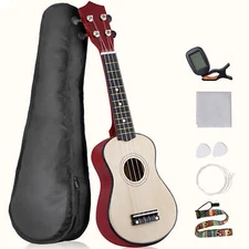 Soprano Ukulele for Beginners Ukelele Kit w/Gig Strap, String,Tuner Pick Natural