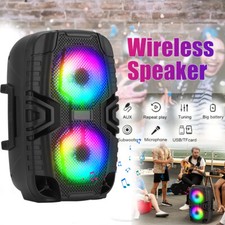 Dual 6" Bluetooth Speaker Karaoke PA System Rechargeable TWS/FM/USB/TF Wired Mic