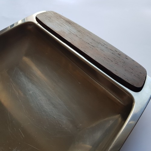 Voss Denmark stainless service tray Mid Century teak handle Vintage 43cm MCM - Picture 16 of 23