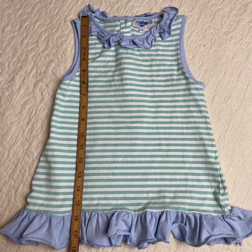 Emma Blake 2 Piece Shorts Set Girls Size 5 Green Stripes Blue Ruffle Trim - Picture 3 of 10